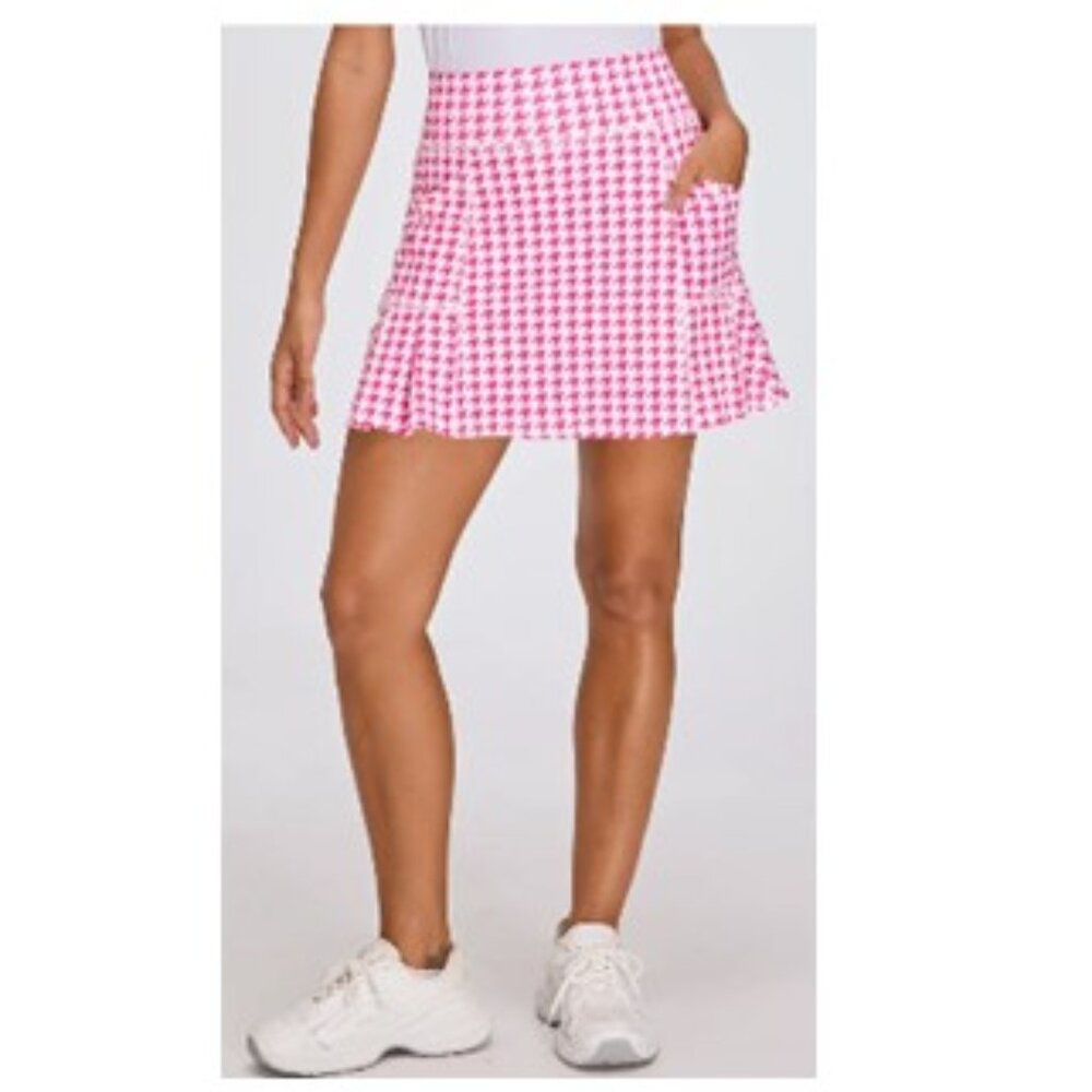 17" Pink Houndstooth Pleated Skort with Shorts and Pockets